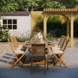 Meubles de jardin en teck ovale 180-240cm Table coulissante (6 chaises Hampton 2 empilables) Y compris les oreillers.