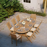Mobiliario de jardín de teca mesa extensible ovalada de 180-240cm (6 sillas Hampton 2 apilables) incluidos cojines.