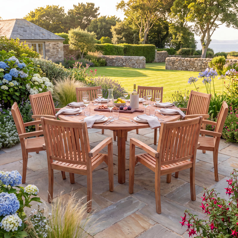 Teakholz Gartenmöbel-Set – runder Gartentisch Maximus 180 cm mit Henle