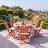 Teak 120cm Round Sunshine Folding Table 4cm Top (6 Folding Chairs) Cushions Included - Premium Teak Garden Furniture Set - UK and Ireland garden setting - image 4