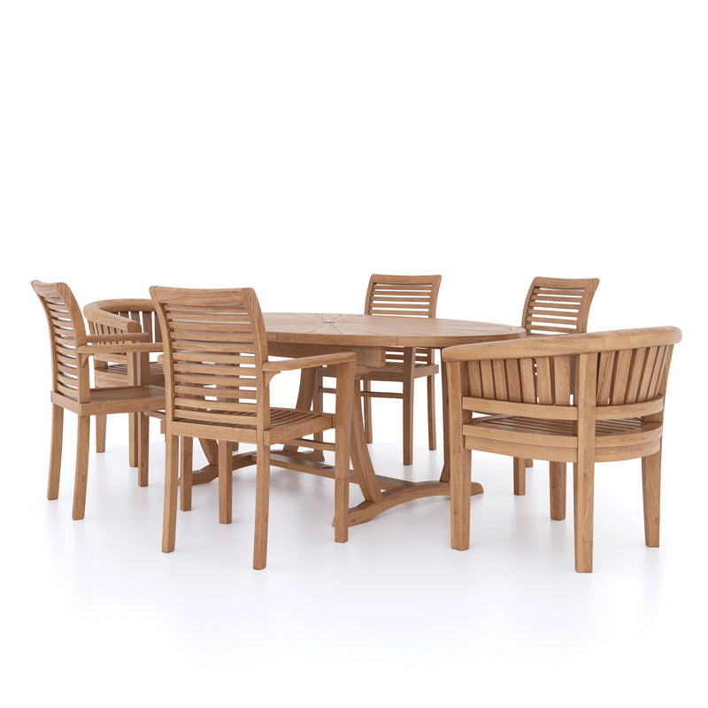 Ensemble de meubles de jardin en teck 2m Sunshine Table ovale 4cm Top (avec 4 chaises empilables Oxford, 2 chaises San Francisco) Coussins inclus.