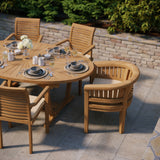 Teak tuinmeubelset 2m zonneschijn ovale tafel 4cm bovenkant (met 4 Oxford stapelstoelen, 2 San Francisco stoelen) Kussens inbegrepen.