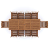 Muebles de jardín de teca, mesa extensible rectangular de 2-3 m, tablero de 4 cm (10 sillas Warwick) Cojines incluidos.