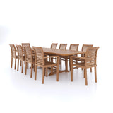 Conjunto de muebles de jardín de teca mesa rectangular extensible de 200-300cm (10 sillas apilables) incluidos cojines.