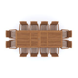 Enorme conjunto de muebles de jardín de teca, mesa extensible rectangular de 200-300 cm (12 sillas apilables), cojines incluidos.