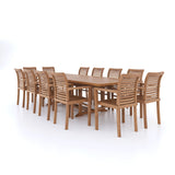 Grand ensemble de meubles de jardin en teck 200-300cm Table gigogne rectangulaire (12 chaises empilables oxford) Y compris les coussins.