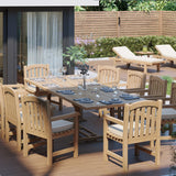 Muebles de jardín de teca, mesa extensible rectangular de 2-3 m, tablero de 4 cm (10 sillas Warwick) Cojines incluidos.