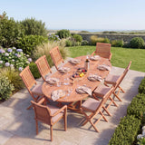Teak 180-240cm Oval Extending Table (6 Hampton Chairs & 2 Oxford Stacking Chairs) Cushions Included - Premium Teak Garden Dining Set - UK and Ireland garden setting - image 1