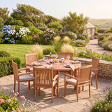 Maximus 150cm Round Teak Garden Dining Set with 6 Henley Stacking Chairs - Compact Outdoor Dining Set - UK and Ireland garden setting - image 1