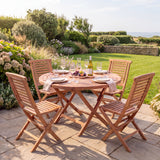 Teak Set 120cm Spiral Folding Table with 4 Folding Chairs: Compact Outdoor Dining Set with Folding Design - UK and Ireland garden setting - image 1