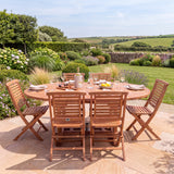 Teak Round to Oval 120-170cm Extending Table 4cm Top (6 Hampton Folding Chairs) - Versatile Teak Outdoor Dining Set - UK and Ireland garden setting - image 3