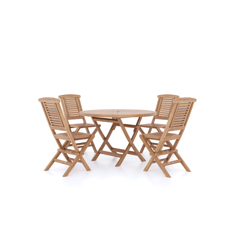 Ensemble de meubles de jardin en teck 120cm Table pliante Sunshine (4 chaises pliantes) y compris les oreillers.