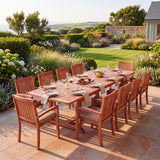 Giant Teak Set 2-3m Rectangle Extending Table 4cm Top (12 Henley Stacking Chairs) Cushions Included: Premium Teak Outdoor Dining Set for Large Gatherings - UK and Ireland garden setting - image 1