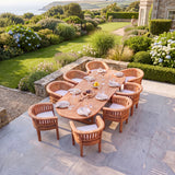 Teak Set Oval 2-3m Extending Table 4cm Top (8 San Francisco Chairs) Cushions included- Contemporary Teak Garden Furniture Set for Alfresco Living - UK and Ireland garden setting - image 1