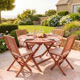 Teak Set 120cm Sunshine Folding Table (4 Folding Chairs) Cushions included - Contemporary Teak Garden Furniture Set - UK and Ireland garden setting - image 5