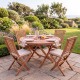 Teak Set 120cm Spiral Folding Table with 4 Folding Chairs: Compact Outdoor Dining Set with Folding Design - UK and Ireland garden setting - image 3