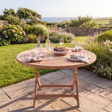 Teak Garden Furniture Spiral 120cm Round Folding Table 4cm Top - Sculptural Folding Teak Dining Table - UK and Ireland garden setting - image 3