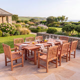 Teak 180-240cm Rectangle Extending Table 4cm Top (8 Warwick Chairs) Cushions Included - Premium Teak Outdoor Dining Set - UK and Ireland garden setting - image 2