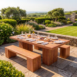 Belgravia Teak Bench Dining Set - Contemporary Teak Outdoor Dining Set - UK and Ireland garden setting - image 3