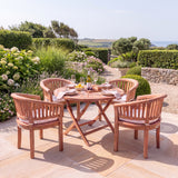 Teak Set 120cm Round Folding Sunshine Table with 4 San Francisco Chairs - Premium Folding Teak Outdoor Dining Set - UK and Ireland garden setting - image 1