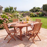 Teak Round to Oval 120-170cm Extending Table 4cm Top (4 Hampton Folding Chairs) - Compact Teak Outdoor Dining Set - UK and Ireland garden setting - image 3