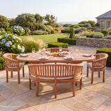 Teak Set Oval 180-240cm Extending Table 4cm Top (2 San Francisco Chairs 2 Benches) Cushions included - Contemporary Teak Garden Dining Set - UK and Ireland garden setting - image 2