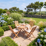 Teak Set 120cm Sunshine Folding Table (4 Folding Chairs) Cushions included - Contemporary Teak Garden Furniture Set - UK and Ireland garden setting - image 1