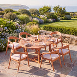 Teak Round to Oval 120cm-170cm Extending Table with 6 Sydney Chairs - Teak Patio Dining Set - UK and Ireland garden setting - image 1