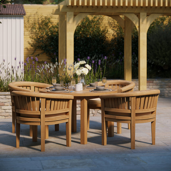 Teak Set 120cm Maximus Round Fixed Table with 4 San Francisco Chairs