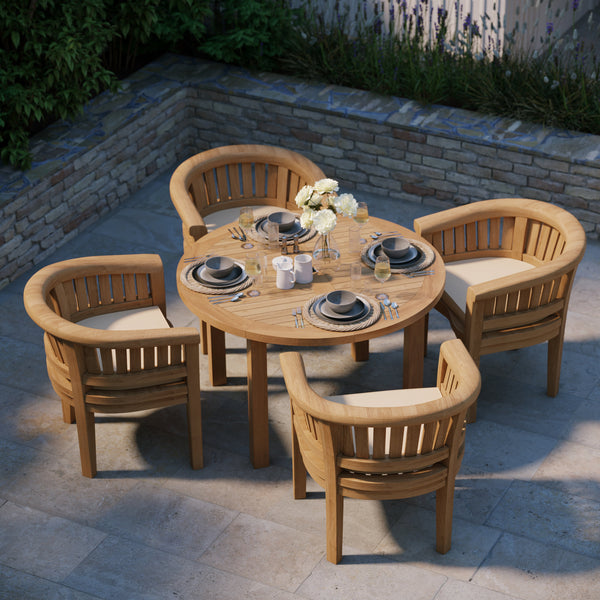 Teak Set 120cm Maximus Round Fixed Table with 4 San Francisco Chairs