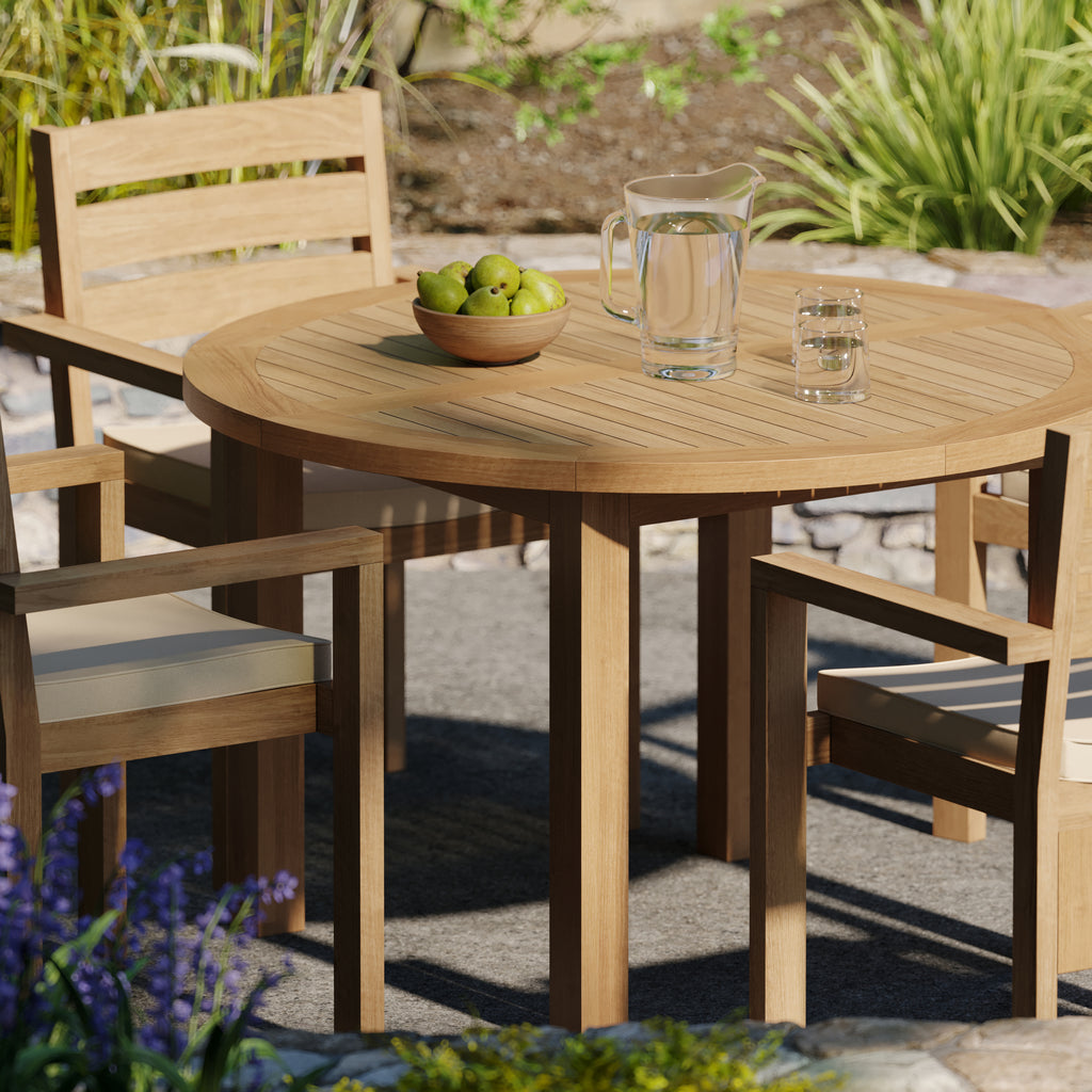 Teak Set 120cm Maximus Round Fixed Table, 4cm Top (4 x Marlow Stacking