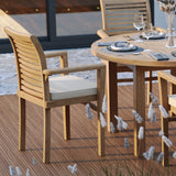 Teak Set 120cm Maximus Round Fixed Table, 4cm Top (4 x Oxford Stacking Chairs) Cushions included.