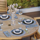 Teak Set 120cm Maximus Round Fixed Table, 4cm Top (4 x Oxford Stacking Chairs) Cushions included.