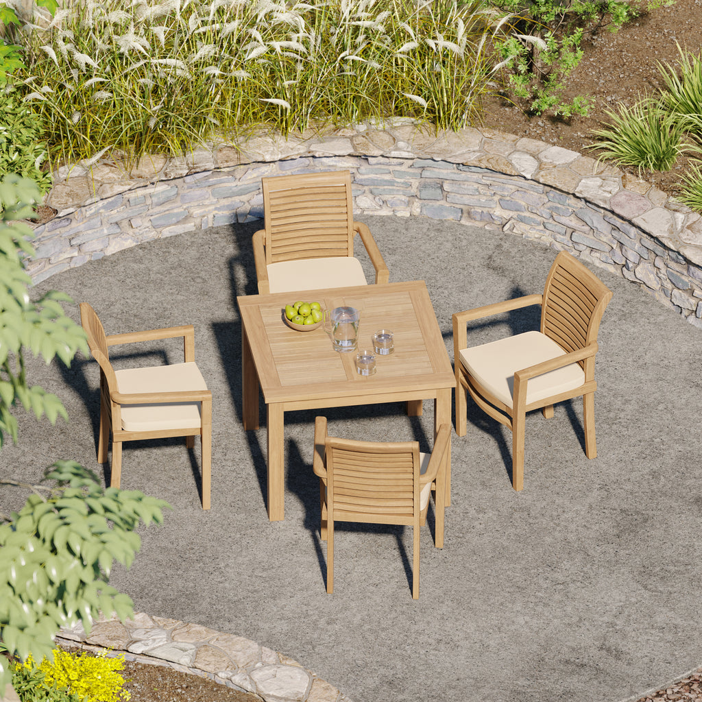 Teakholz Gartenmöbel-Set – quadratischer Gartentisch 90 cm mit Oxford