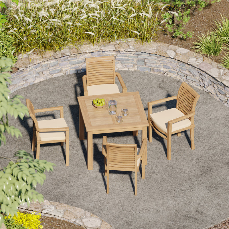 Teakholz Gartenmöbel-Set – quadratischer Gartentisch 90 cm mit Oxford
