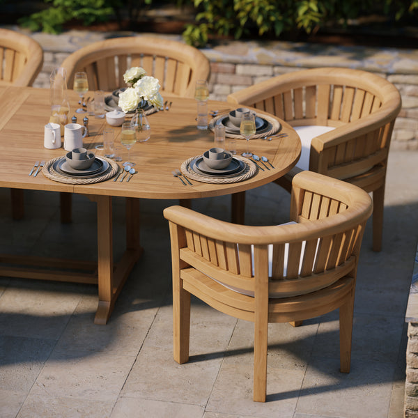 Teak tuinmeubelset ovale 200-300cm uitschuifbare tafel (8 San Francisco stoelen) inclusief kussens.