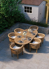 Conjunto de muebles de jardín en teca, mesa extensible ovalada de 180-240 cm (6 sillas San Francisco) con cojines incluidos.