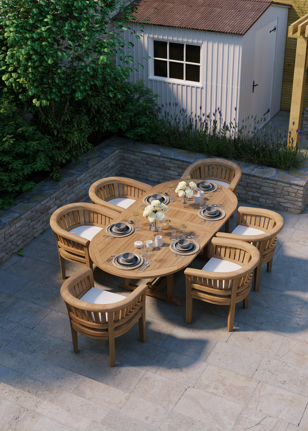 Ensemble de meubles de jardin en teck ovale 180-240cm Table coulissante (6 chaises San Francisco) Y compris les oreillers.