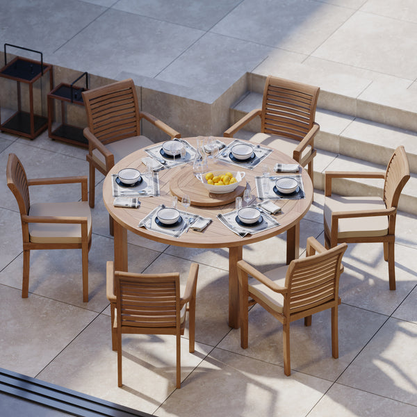 Luxor 150cm Round Table 4cm Top (6 Oxford Stacking Chairs) Cushions included.