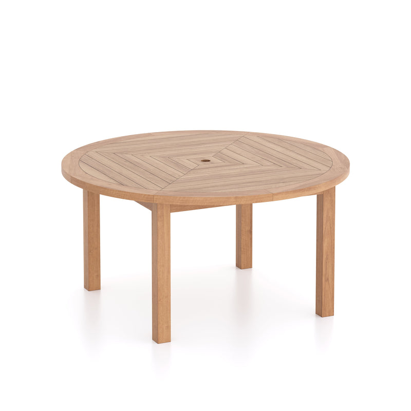 Luxor ronde tafel 150 cm, blad 4 cm (6 Oxford stapelstoelen). Inclusief kussens.