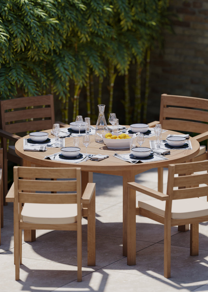 Luxor 150cm Round Table 4cm Top (6 Marlow Stacking Chairs) Cushions included.