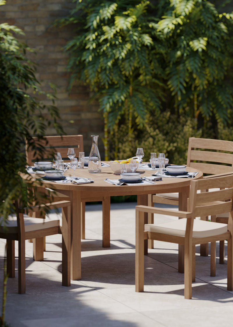 Luxor 150cm Round Table 4cm Top (6 Marlow Stacking Chairs) Cushions included.