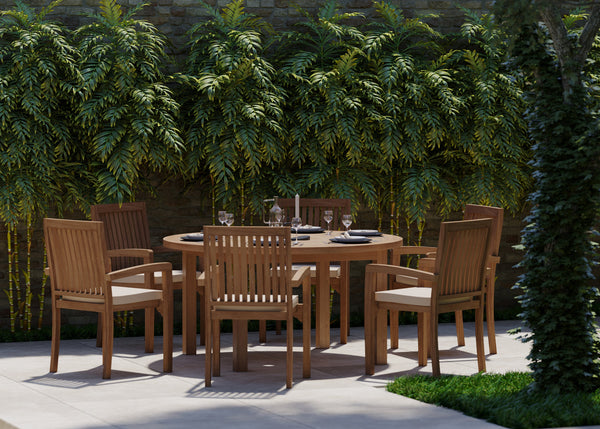 Luxor 150cm Round Table 4cm Top (6 Henley Stacking Chairs) Cushions included.