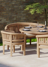 Luxor 150cm Round Teak Table 4cm Table Top (2 San Francisco Benches, 2 San Francisco Chairs) Cushions included.