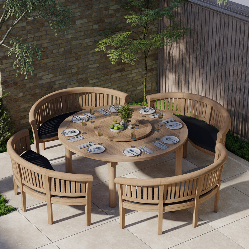 CLEARANCE Garden Furniture Set 180cm Maximus Round Table 4cm Top (4 San Francisco Benches) Cushions included.