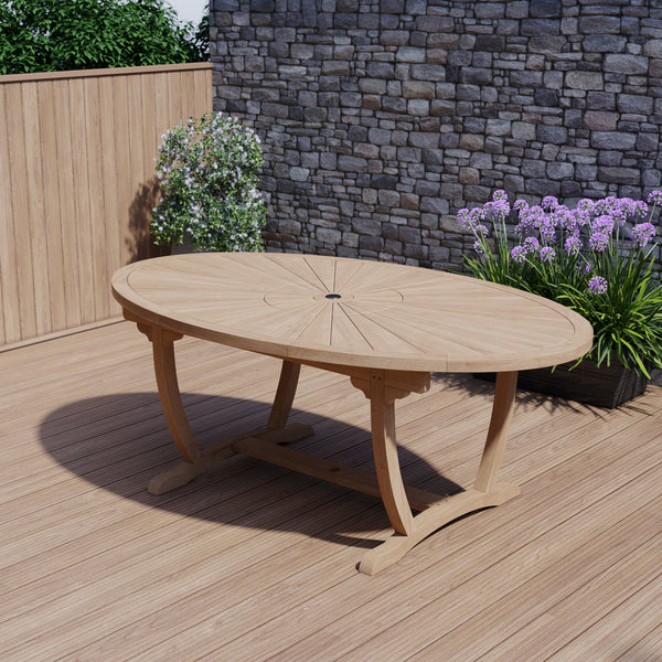 Teak 2m Sunshine Oval table with integrated Lazy Susan 4cm table top