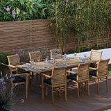 Teak Garden Furniture Rectangle 180-240cm Pullout Table (8 Oxford Stacking Chairs) Including Pillows