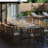 Teak Gartenmöbel 2-3m Rectangle Extending Table 4cm Top (10 Warwick Stühle) Inklusive Kissen.