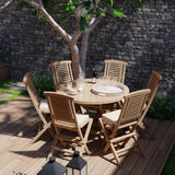 Meubles de jardin en teck 120 cm ronde soleil table pliante 6 chaises pliantes y compris les oreillers.