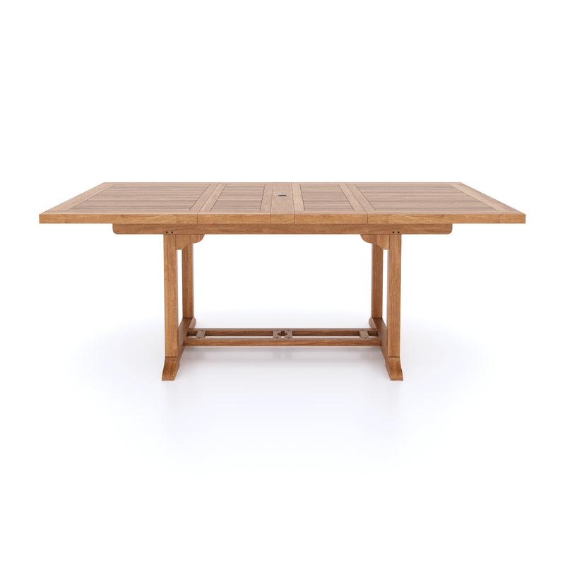 Teak Gartenmöbel Set 200-300cm Ausziehbarer Rechteckiger Tisch (10 Oxford Stapelstühle) Inklusive Kissen.